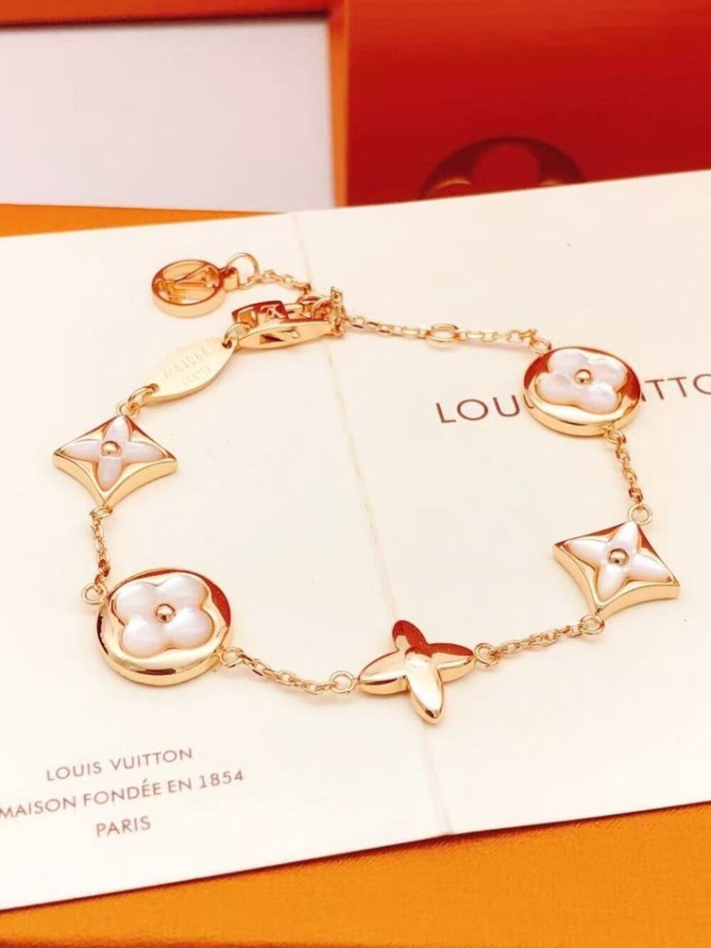 Louis Vuitton Rose Gold-Tone Mother-of-Pearl Monogram Flower Bracelet